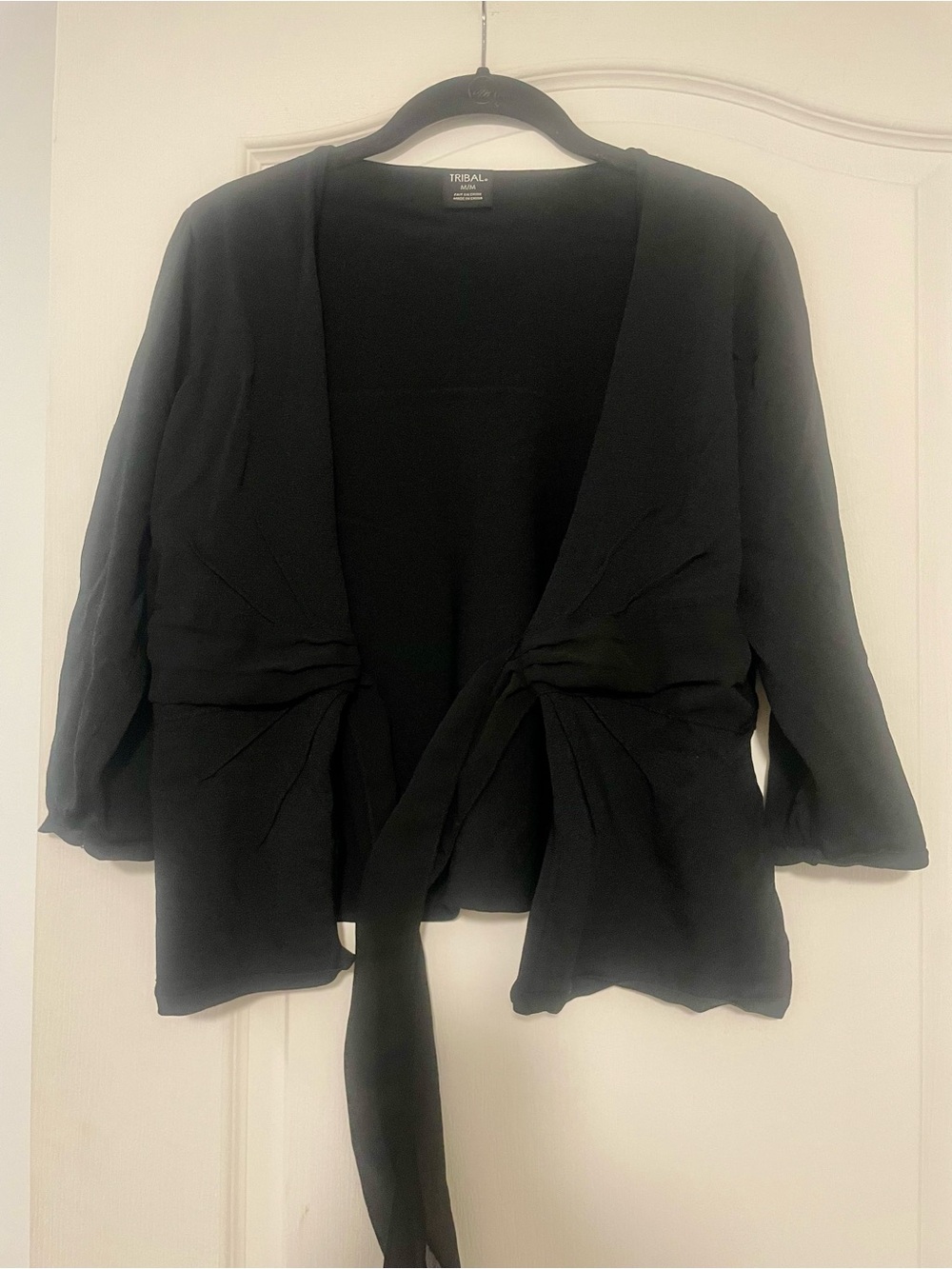 Tribal Black Tie-Front Draped Jacket Size Medium